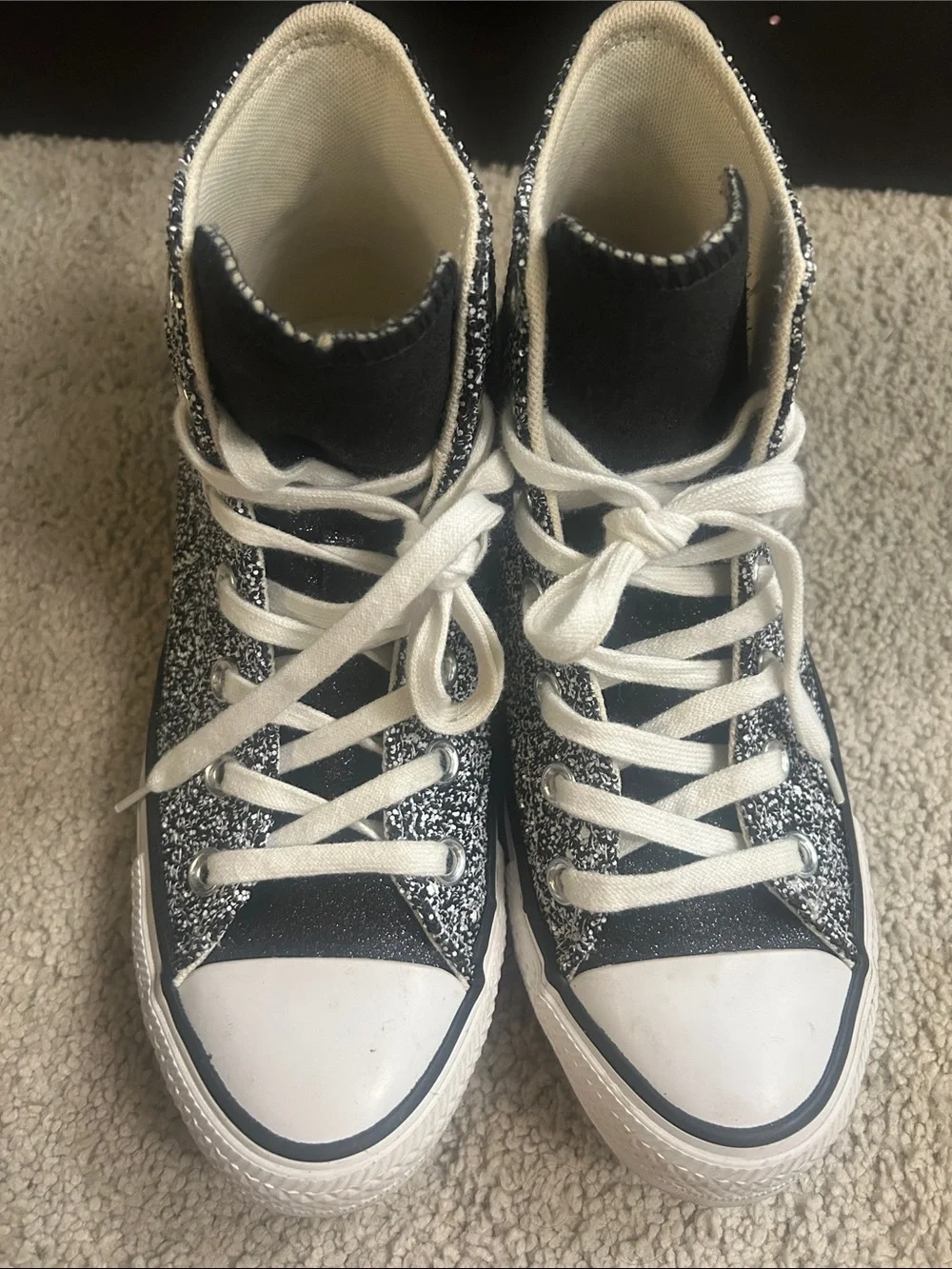 Converse High Top Glitter Sneakers - Black & Silver Size 7 EUC - Picture 11 of 12
